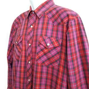 Wrangler Western Shirt Plaid Pearl Buttons Mens Peaked Pocket Flaps L